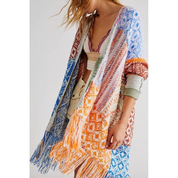 Free People Sweaters - NEW FREE PEOPLE Sz XS/S AT DAWN PONCHO FRINGE CARDI SWEATER